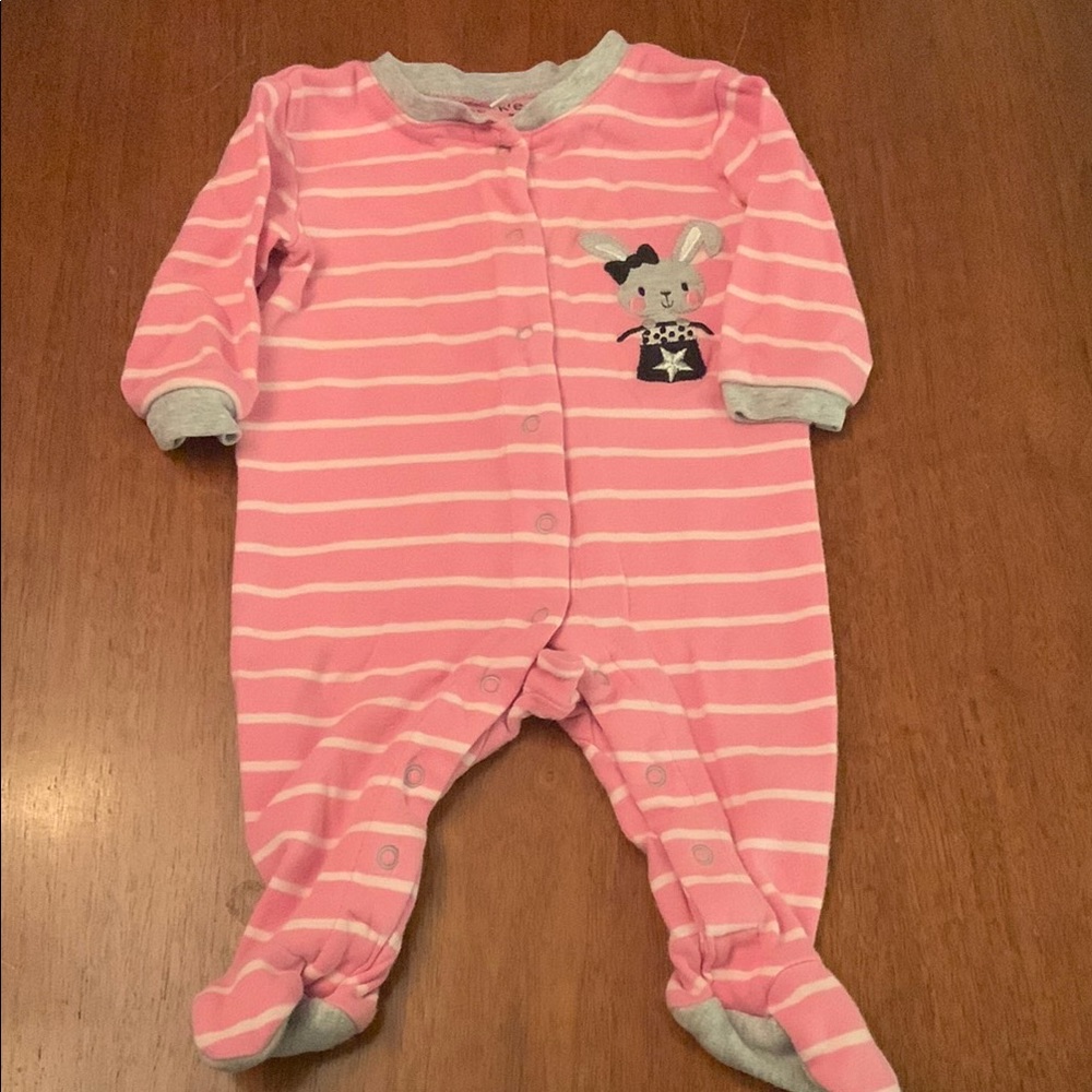 🍓3/$10 Pekkle Pink and Gray Footed One Piece with Stripes